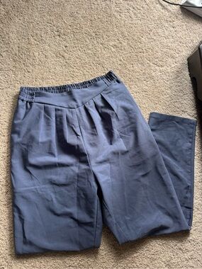 Womens Navy Pleated Casual Trousers